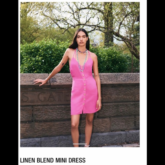 Zara Xs pink linen button down dress - Picture 3 of 7